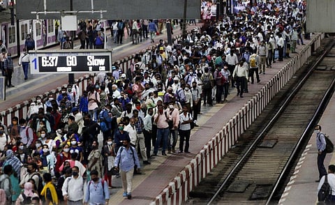 Representational image of commuters waiting to board a suburban train at Chhatrapati Shivaji Maharaj Terminus in Mumbai.  