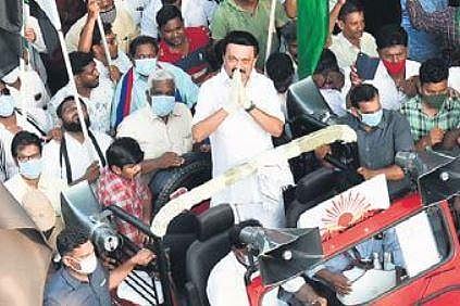 Stalin campaigning in Kolathur in Chennai on Thursday | p Jawahar