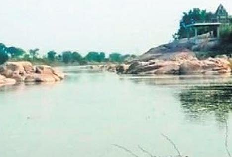 Godavari water flows into Manjeera river in Kamareddy, on Wednesday