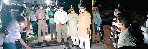 Home Minister Basavaraj Bommai and Revenue Minister R Ashoka inspect a crematorium in Bengaluru on Thursday