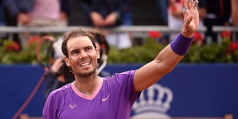 Spain's Rafael Nadal celebrates beating Pablo Carreno Busta during their ATP Barcelona Open singles semi-final match. (Photo| AFP)