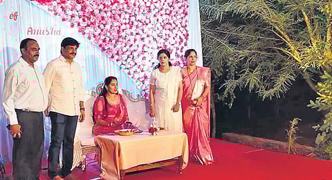 A photograph of Udupi DC G Jagadish (second from left) attending the mehndi ceremony without a mask on Friday evening has gone viral on social media