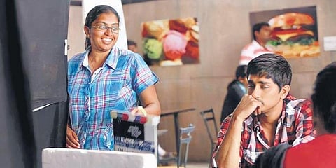 Ramya Kalingarayar in the sets of 'Kadhalil Sodhappuvadhu Yeppadi'.