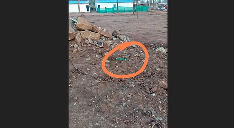 A rocket fired by improvised UBGL lying close to the BSF base camp. (Photo | Vijay Pandey, special arrangement)