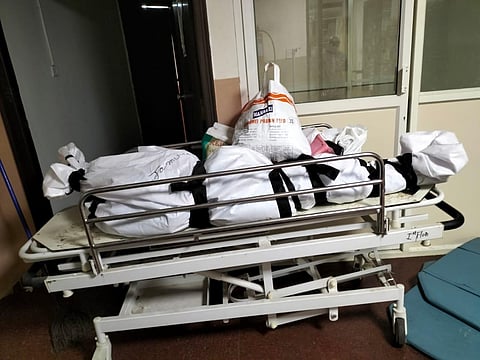 Bodies pile up in the corridors of TIMS, Gachibowli, due to space crunch in the hospital’s mortuary. (Photo | Vinay Madapu, EPS)