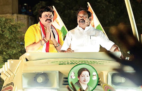 KT Rajenthra Bhalaji campaigning for votes with CM Edappadi K Palaniswami | Express