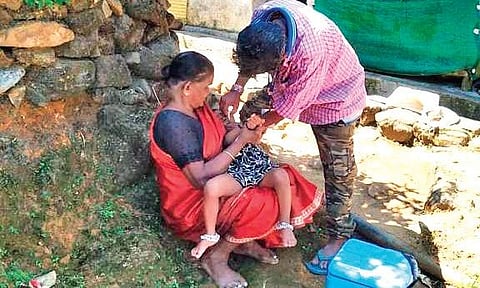 Seethathodu PHC medical officer  Dr J Vincent Xavier conducting immunisation programme in Gavi  last week | SHAJI VETTIPURAM