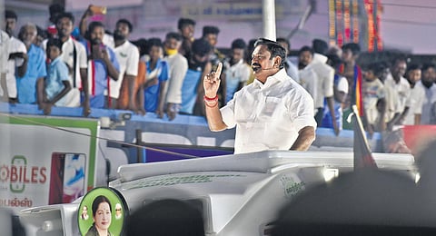 Chief Minister Edappadi K Palaniswami campaigning at Edappadi on Sunday evening | Express