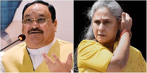 BJP chief JP Nadda (L) and Samajwadi Party leader Jaya Bachchan (File photo| PTI and ANI)