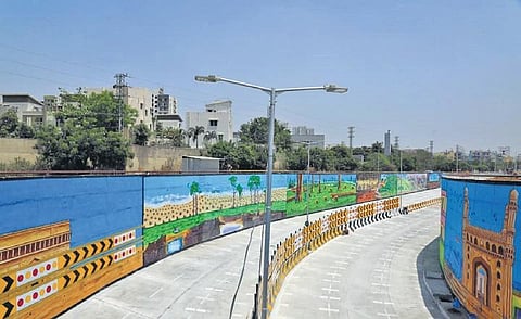 The new 4-lane Road Under Bridge near Hitech City MMTS station.