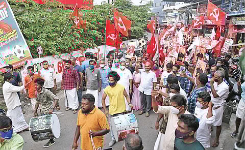 LDF workers taking out a rally at Thrikkakara towards the conclusion of open campaigning  of candidate Dr J Jacob on Sunday | Albin Mathew