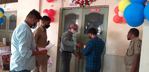 An event venue being sealed by Bhubaneswar Municipal Corporation on Wednesday. (Photo | EPS)