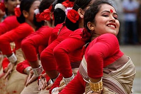 File photo of Assamese girls performing Bihu, a traditional folk dance. (AP)
