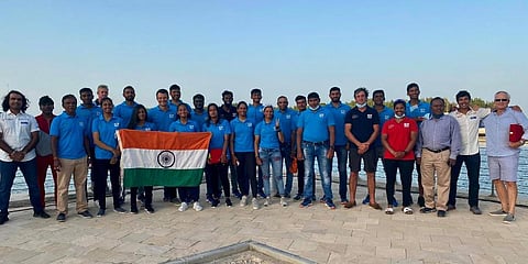 The Indian sailing team celebrate after making history on Thursday. (Photo by special arrangement)