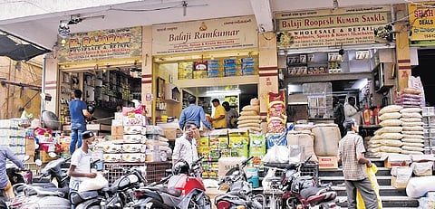 The number of customers at these wholesale stores in Begum Bazar was far lesser than usual on Thursday as the Hyderabad Kirana Merchants Association announced that shops in the market would shut by 5