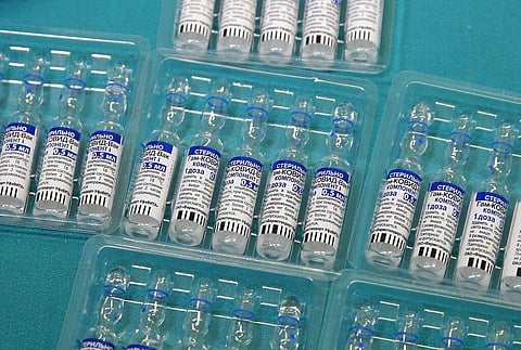 Vials containing Russia's Sputnik V vaccine for COVID-19. (Photo | AP)