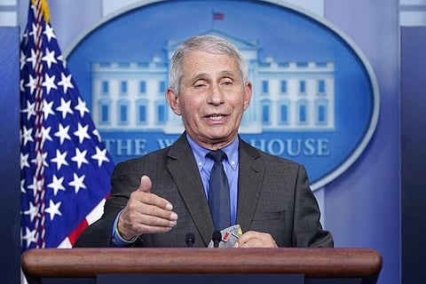 Dr. Anthony Fauci, director of the National Institute of Allergy and Infectious Diseases, speaks during a press briefing at the White House, in Washington. (Photo | AP)