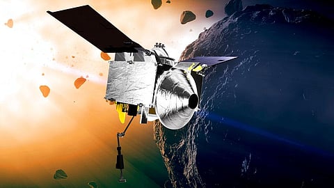 This illustration provided by NASA depicts the OSIRIS-REx spacecraft at the asteroid Bennu. (Photo | AP)