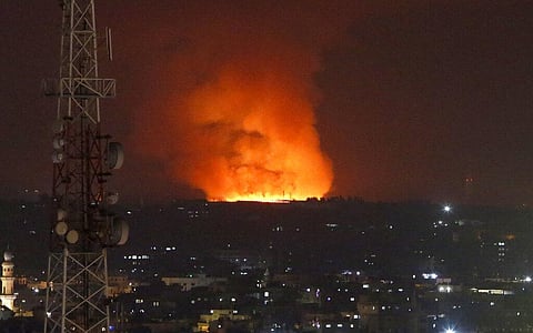 Fire burns and smoke rises after an Israeli forces strike in the Gaza Strip, Monday, May 10, 2021. (Photo | AP)