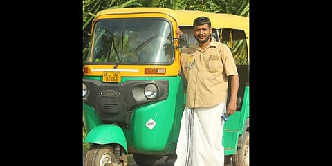 Sandeev Raj with his autorickshaw | Express