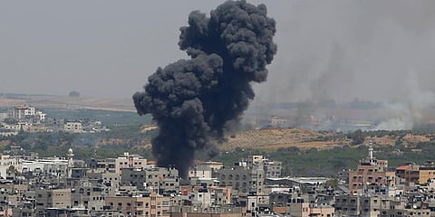 Smoke rises after an Israeli airstrike in Gaza in Gaza City. (Photo | AP)