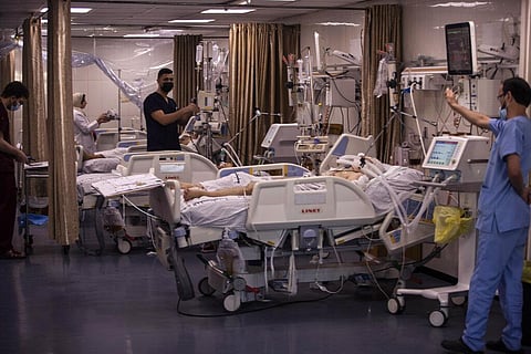 Palestinian patients receive medical care at the Intensive Care Unit in the Shifa hospital in Gaza City, Thursday. (Photo | AP)