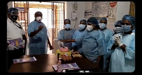 City Hospital doctors and nurses celebrating the safe delivery of the baby girl by cutting a cake I Express