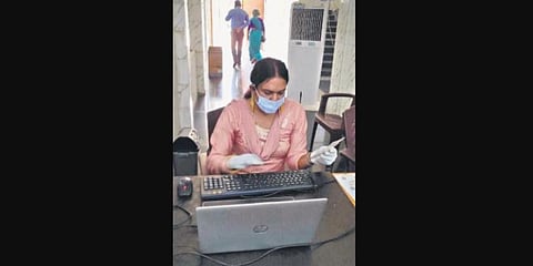Princess busy at work at Panposh COVID vaccination centre. (Photo | EPS)