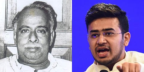 Former Tamil Nadu CM CN Annadurai (L) and Karnataka BJP MP Tejasvi Surya (Photo | EPS)