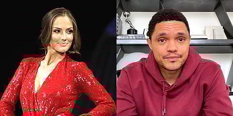 Actress Minka Kelly (L) and Trevor Noah (R) (Photos | AP, YouTube screengrab)