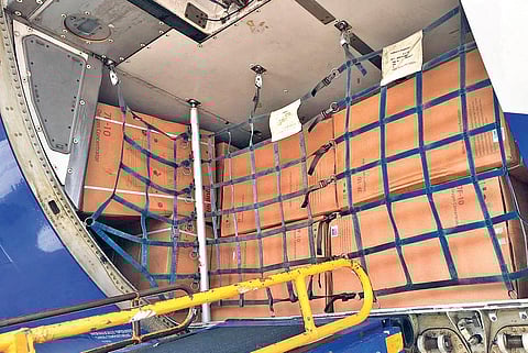 The second consignment of Sputnik V arrives at Shamshabad Airport on Sunday | S Senbagapandiyan