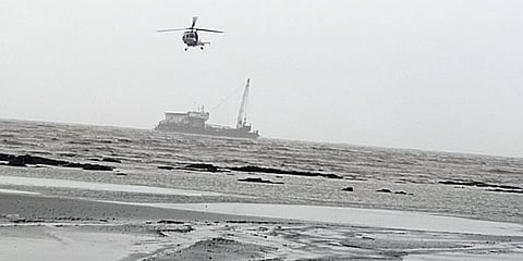 Coast guard rescues 47 crew members from barge Gal Constructor off Palghar coast. (Photo | ANI)