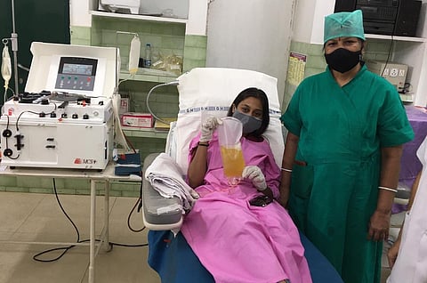 A woman donating her plasma. (Photo | Express)
