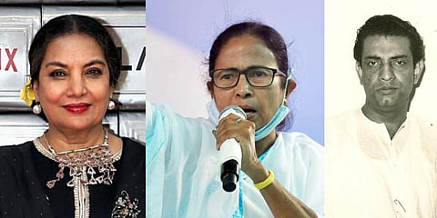 (From left) Shabana Azmi, Mamata Banerjee and legendary director Satyajit Ray. (File photo| PTI and EPS)
