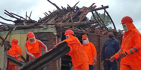 NDRF personnel during restoration work in the aftermath of cyclone Tauktae. (Photo | ANI)