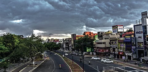 Dark clouds engulfed Bhubaneswar skyline before a drizzle on Saturday afternoon even as a cyclone builds up in the Bay of Bengal. (Photo | Biswanath Swain, EPS)