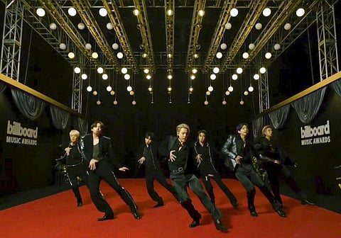 In this video image provided by NBC, BTS performs during the Billboard Music Awards on Sunday. (Photo | AP)