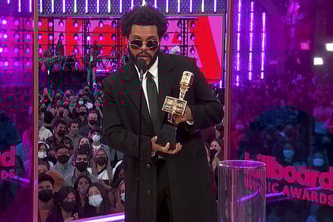 In this video image provided by NBC, The Weeknd accepts the top artist award during the Billboard Music Awards. (Photo | AP)