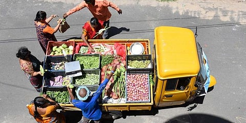 People buying vegetables during the complete lockdown in Tamil Nadu. (Photo | M K Ashok Kumar, EPS)