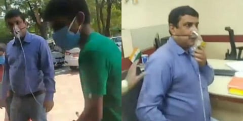 The bank employee reached work with oxygen support in Jharkhand (Photo | EPS)