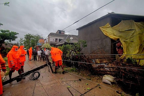 NDRF team engage in restoration work during cyclone Yaas landfall, in Balasore, Wednesday, May 26, 2021. (Photo | PTI)