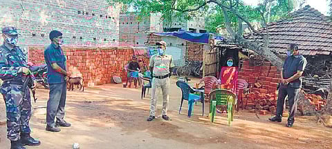 BJP MLA Chandana Bauri along with the central forces sent for her security by the party, in front of her house in Saltora, West Bengal