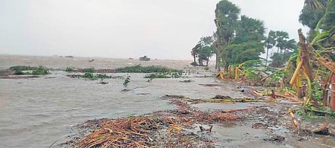Tidal ingress at the seaside Dagara village in Baliapal block of Balasore district due to cyclone Yaas on Wednesday | Express