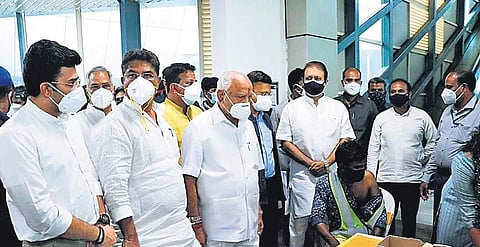 Chief Minister B S Yediyurappa, along with MP Tejasvi Surya, Minister R Ashok and other MLAs, inaugurates the drive at National College Metro Station on Thursday