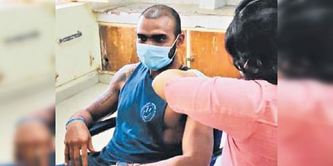 Hockey star PR Sreejesh was recently vaccinated in Bengaluru. (Photo| EPS)