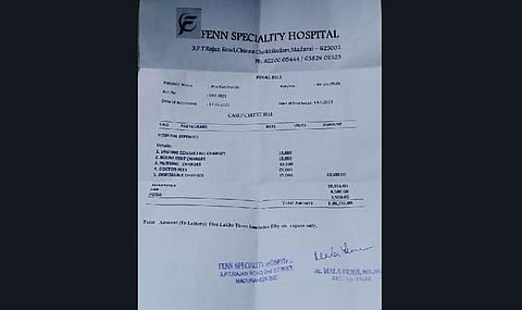 The bill by the private hospital in Madurai (Photo | Special arrangement)