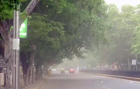 A view of a sudden change in weather in New Delhi on Sunday. (Photo | ANI)