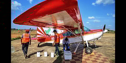 The American Champion Scout aircraft that will be used to spray an organic disinfectant over parts of the city | Shriram B N
