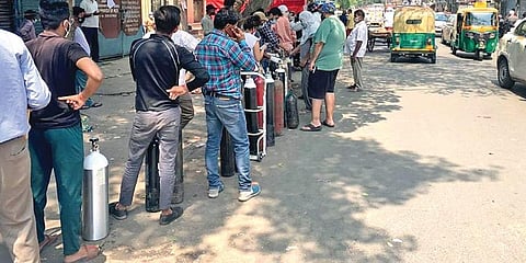 There are long queues of people all over Delhi as oxygen supplies run dry.