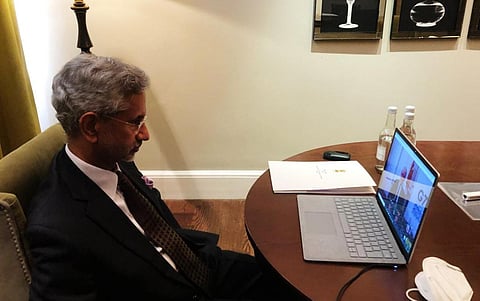 EAM S Jaishankar joins the G7 meet virtually. (Photo | S Jaishankar, Twitter)